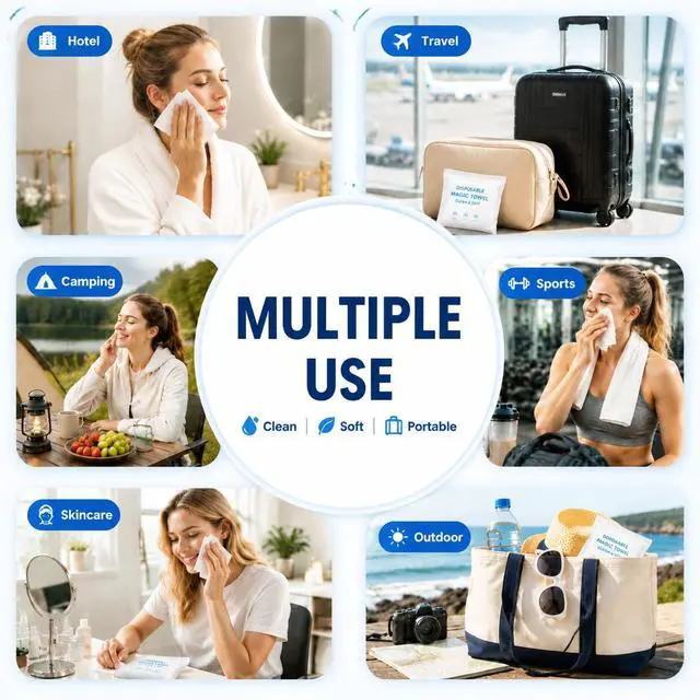Alt view image 6 of 6 - 45PCS Compressed Towels for Travel, Disposable Face Towels & Face Wipes, Extra Thick Compressed Towel Tablets, Travel Washcloths for Camping, Outdoor, Hotel, Face & Body Care