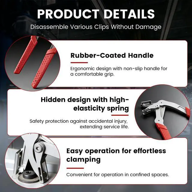 Alt view image 4 of 7 - Car Clip Pliers, Professional Auto Trim Removal Tool Ergonomic Panel Clip Pliers for Automotive Plastic Fasteners, Push Pin & Door Clip Removal, Rust-Resistant Alloy Steel for Damage-Free Disassembly