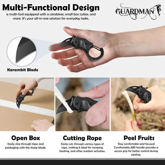 Alt view image 4 of 7 - Fathers Day Gift for Men Keychain Carabiner Pocket Knife Folding EDC Blade with Clip Mini Stainless Steel Utility Knife for Men | Camping, Hiking, Fishing, Survival Tool - 1 Pack