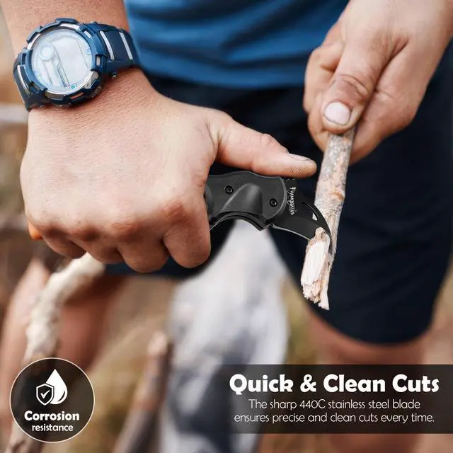Alt view image 6 of 7 - Fathers Day Gift for Men Keychain Carabiner Pocket Knife Folding EDC Blade with Clip Mini Stainless Steel Utility Knife for Men | Camping, Hiking, Fishing, Survival Tool - 1 Pack