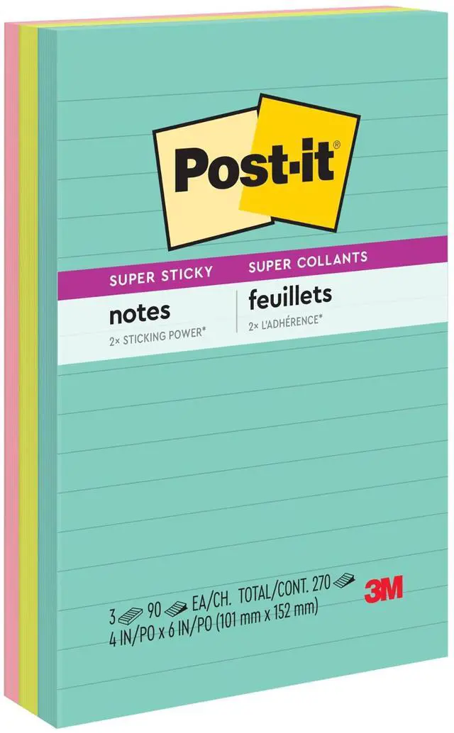 Main image of Super Sticky Notes, 4 x 6 in, Supernova Neons, 3 Lined Pads