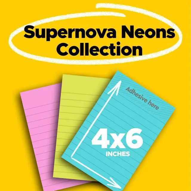 Alt view image 2 of 7 - Super Sticky Notes, 4 x 6 in, Supernova Neons, 3 Lined Pads