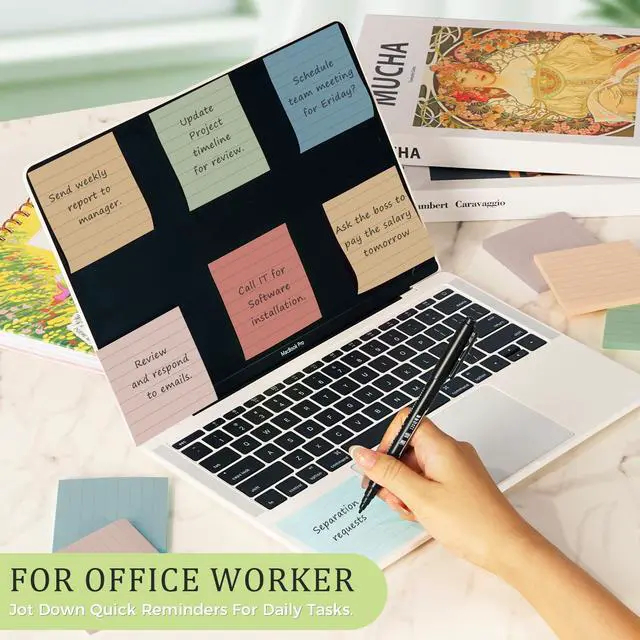 Alt view image 2 of 7 - Pop Up Sticky Notes 3x3 Lined,12 Pads 600 Sheets Accordion Style Sticky Notes Refill, 80gsm Thick Paper,Strong Adhesive, 6 Vintage Colors,Post on Windows Doors,Recyclable,Easy to Write on
