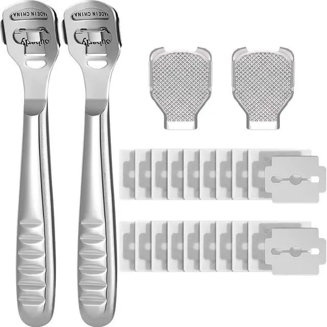 Main image of 24 Pieces Callus Shaver Set, 20 Replacement Slices Blades 2 Callus Shavers and 2 Foot File Head Foot Care Tools Steel Handle Hard Skin Remover for Hand Feet (Grooved Handle)