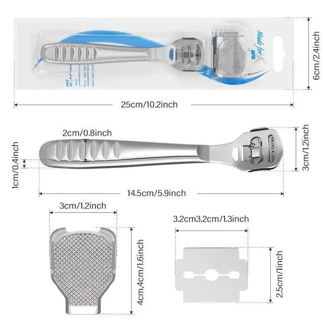 Alt view image 2 of 6 - 24 Pieces Callus Shaver Set, 20 Replacement Slices Blades 2 Callus Shavers and 2 Foot File Head Foot Care Tools Steel Handle Hard Skin Remover for Hand Feet (Grooved Handle)