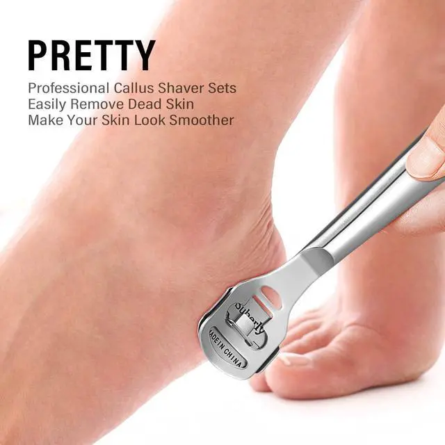 Alt view image 5 of 6 - 24 Pieces Callus Shaver Set, 20 Replacement Slices Blades 2 Callus Shavers and 2 Foot File Head Foot Care Tools Steel Handle Hard Skin Remover for Hand Feet (Grooved Handle)