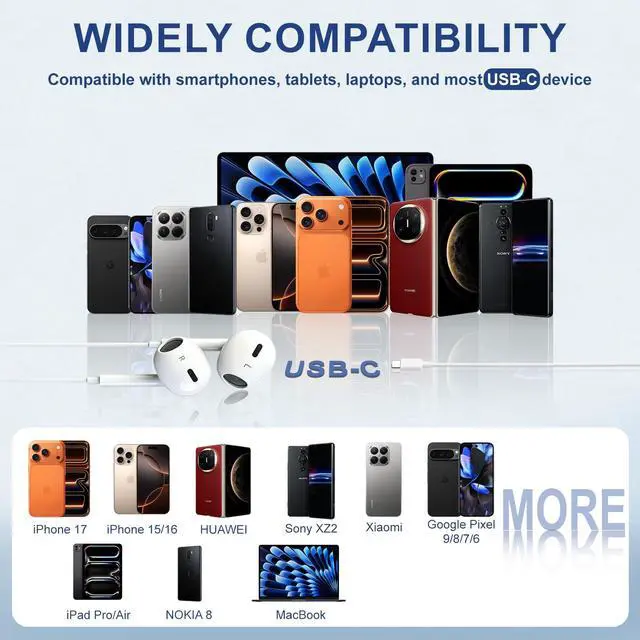 Alt view image 7 of 7 - USB C Headphones for iPhone 17 16 15, Wired Earbuds with Mic & Remote Control, USB C Noise Isolation in-Ear Headphones for 17/16/15 Pro Max, Galaxy, Pixel, iPad Pro, Ultra Note and More USB-C Devices