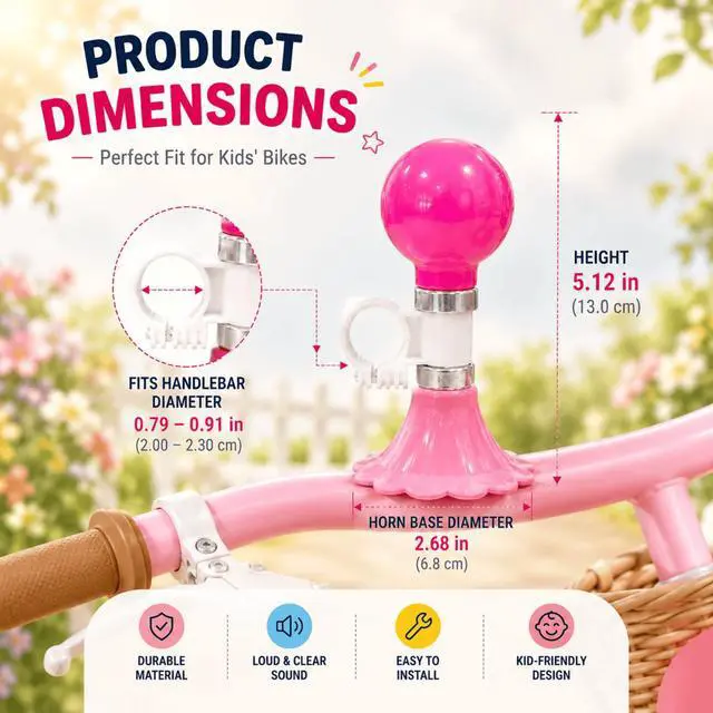 Alt view image 2 of 7 - Bike Horn for Kids & Adults, Rubber Squeeze Bicycle Bell with Metal Trumpet