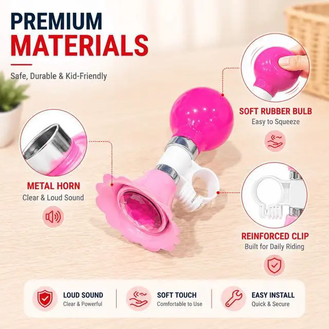 Alt view image 3 of 7 - Bike Horn for Kids & Adults, Rubber Squeeze Bicycle Bell with Metal Trumpet