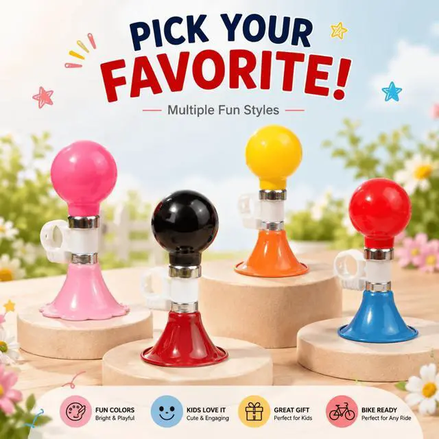 Alt view image 7 of 7 - Bike Horn for Kids & Adults, Rubber Squeeze Bicycle Bell with Metal Trumpet