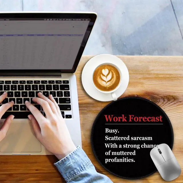 Alt view image 3 of 6 - Funny Work Mouse Pad, Black Small Round Mousepads for Desk, Mini Travel Mouse Mat for Wireless Computer Laptop, Office Desk Accessories, 8.6 x 8.6 inch