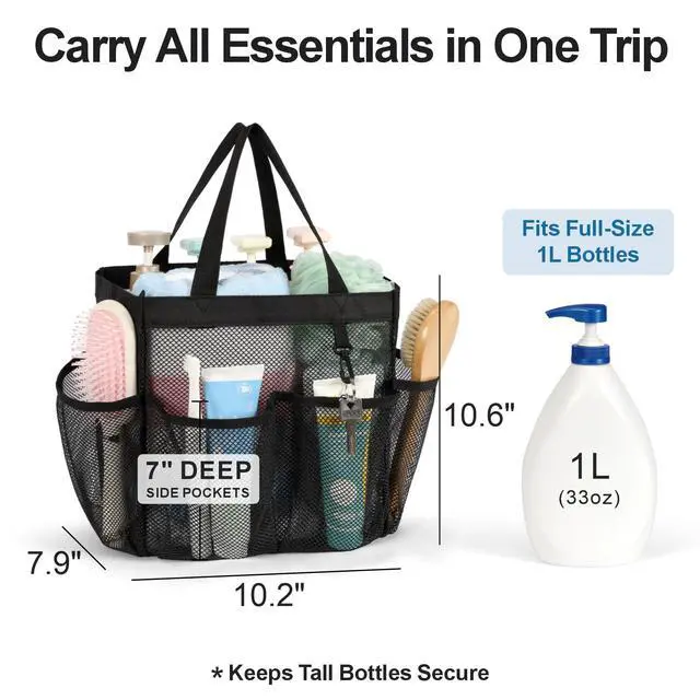 Alt view image 2 of 7 - Shower Caddy Portable - 8 Pockets, S-Hook, Shower Bag for Dorm Camping