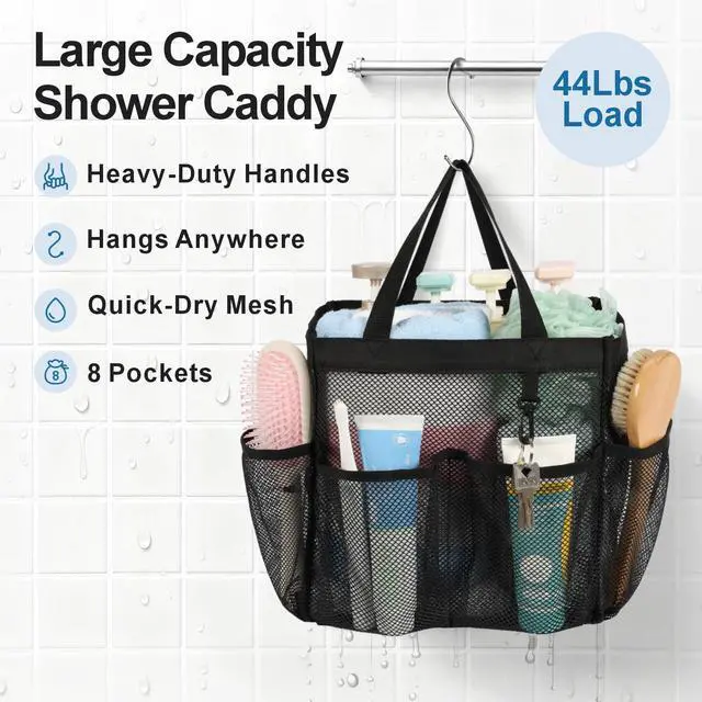 Alt view image 3 of 7 - Shower Caddy Portable - 8 Pockets, S-Hook, Shower Bag for Dorm Camping