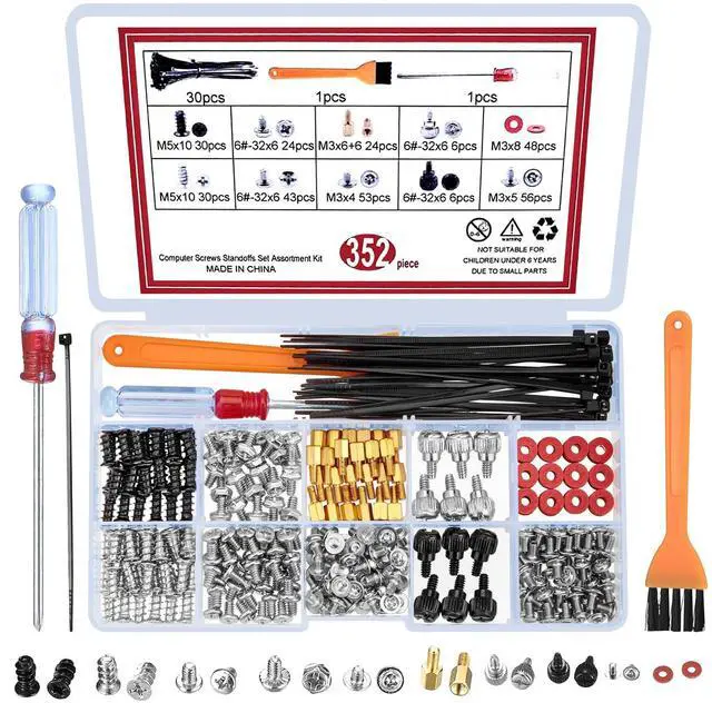 Main image of 352 Pcs Motherboard Screws Kit - ATX Case Fan Screws & HDD Hard Drive SSD PC Fan Standoffs