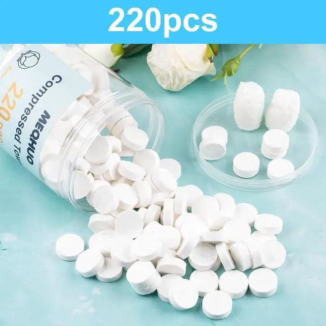 Alt view image 3 of 6 - 220 Pcs Compressed Towels for Face, Mini Portable Compressed Towel Tablets, Disposable Washcloths for Travel, Compress Towels Camping Toilet Paper Hand Facial Coin Tissue