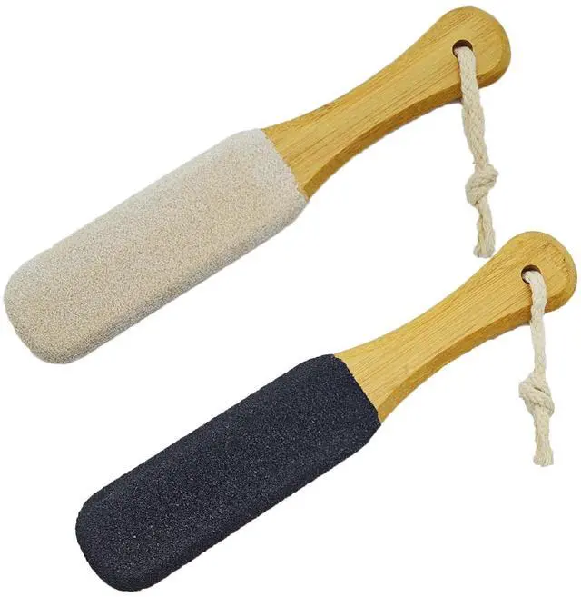Main image of Pumice Stone Foot File, 2 Pack Wooden Pedicure Foot Scrubber Remover for Heels, Elbows, Hands in Shower, Professional Foot Rasp for Wet and Dry Feet, Foot Care Tools for Women MenBlack and White