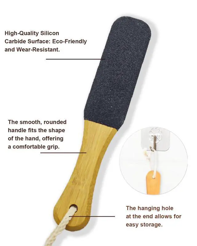 Alt view image 2 of 6 - Pumice Stone Foot File, 2 Pack Wooden Pedicure Foot Scrubber Remover for Heels, Elbows, Hands in Shower, Professional Foot Rasp for Wet and Dry Feet, Foot Care Tools for Women MenBlack and White