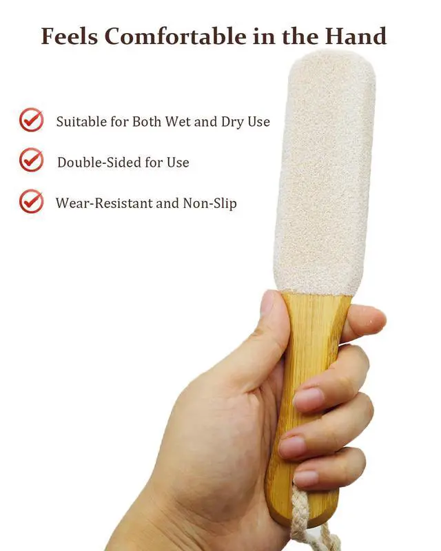 Alt view image 4 of 6 - Pumice Stone Foot File, 2 Pack Wooden Pedicure Foot Scrubber Remover for Heels, Elbows, Hands in Shower, Professional Foot Rasp for Wet and Dry Feet, Foot Care Tools for Women MenBlack and White