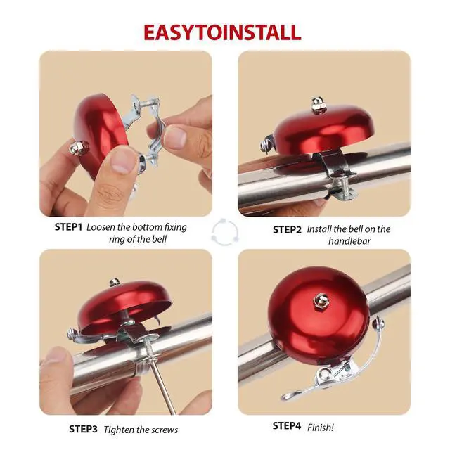 Alt view image 3 of 6 - Bike Bell for Adults Loud and Clear Sound, Classic Metal Design, Easy to Install, Suitable for Bicycles with Darker Colors, Mountain Bikes, Road Bikes, and Scooters (Red)