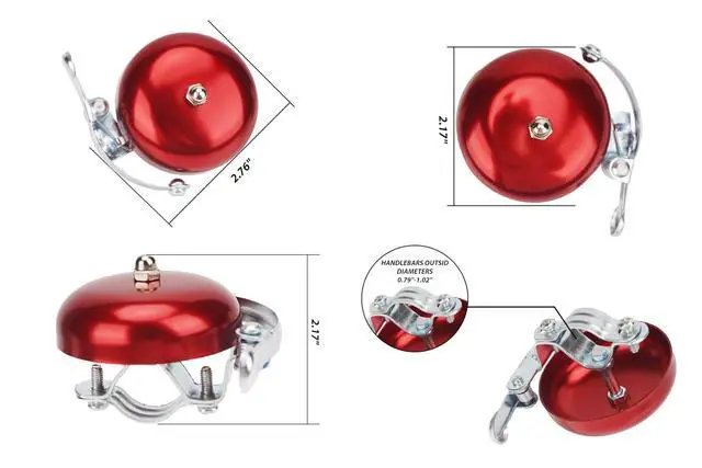 Alt view image 4 of 6 - Bike Bell for Adults Loud and Clear Sound, Classic Metal Design, Easy to Install, Suitable for Bicycles with Darker Colors, Mountain Bikes, Road Bikes, and Scooters (Red)