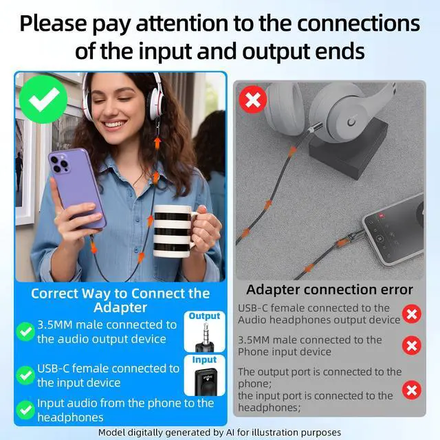 Alt view image 3 of 7 - USB C to 3.5mm Audio Adapter, Type C Female to 1/8 "TRRS Male Headphone Jack Adapter, 16Bit/48Khz High Fidelity Audio Converter with PC, Laptop, Phone 2Pack (USB C F to 3.5mm M)