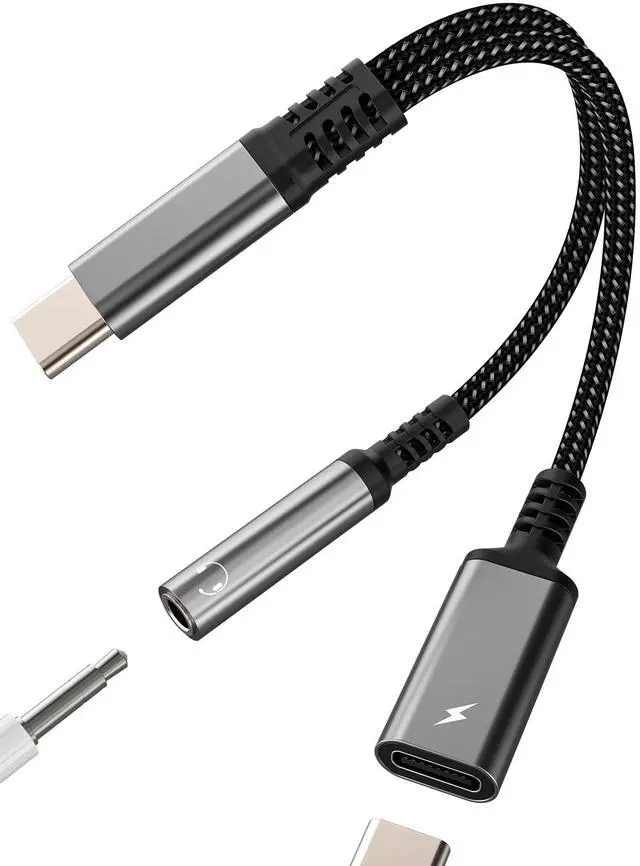 Main image of USB C to 3.5mm Headphone Jack Adapter(2 in 1) Charging Port for iPhone 16 15 Pro Max Compatible for Samsung S24 S23 Type C AUX DAC Stereo Audio Cable Earphone Splitter Android Cord Converter