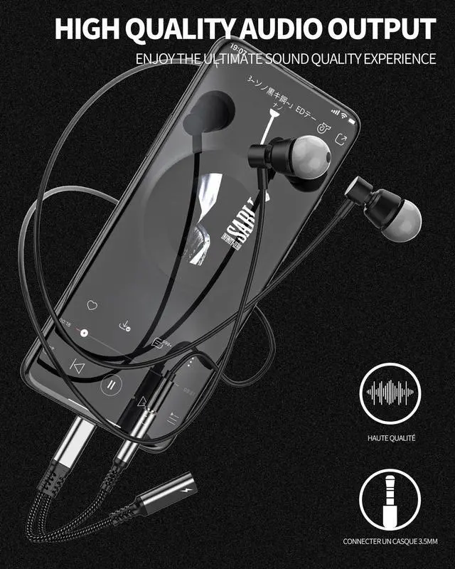Alt view image 3 of 6 - USB C to 3.5mm Headphone Jack Adapter(2 in 1) Charging Port for iPhone 16 15 Pro Max Compatible for Samsung S24 S23 Type C AUX DAC Stereo Audio Cable Earphone Splitter Android Cord Converter