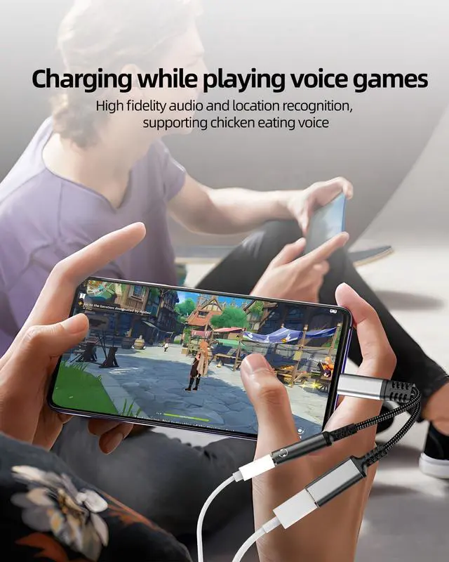 Alt view image 4 of 6 - USB C to 3.5mm Headphone Jack Adapter(2 in 1) Charging Port for iPhone 16 15 Pro Max Compatible for Samsung S24 S23 Type C AUX DAC Stereo Audio Cable Earphone Splitter Android Cord Converter