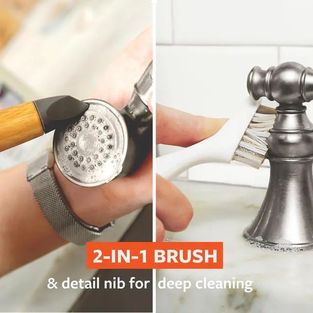 Alt view image 3 of 6 - Every-Crevice Detail Brush, Deep Cleaning Brush for Crevices, Shower, & Grout, Tough Bristles, Sustainable Bamboo Handle, White