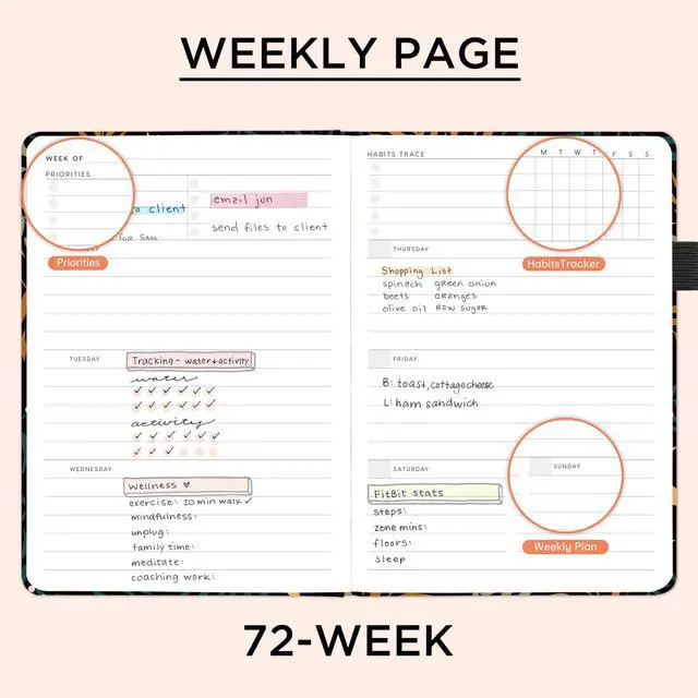 Alt view image 4 of 7 - Academic Planner, Weekly & Monthly Planner with Goal & Habit Tracker, A5 Hardcover, Lunar Leaf