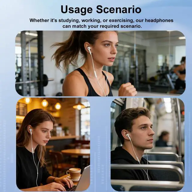 Alt view image 7 of 7 - USB C Headphones for iPhone 17 16 15 Pro Max USB C Wired Earbuds with Mic