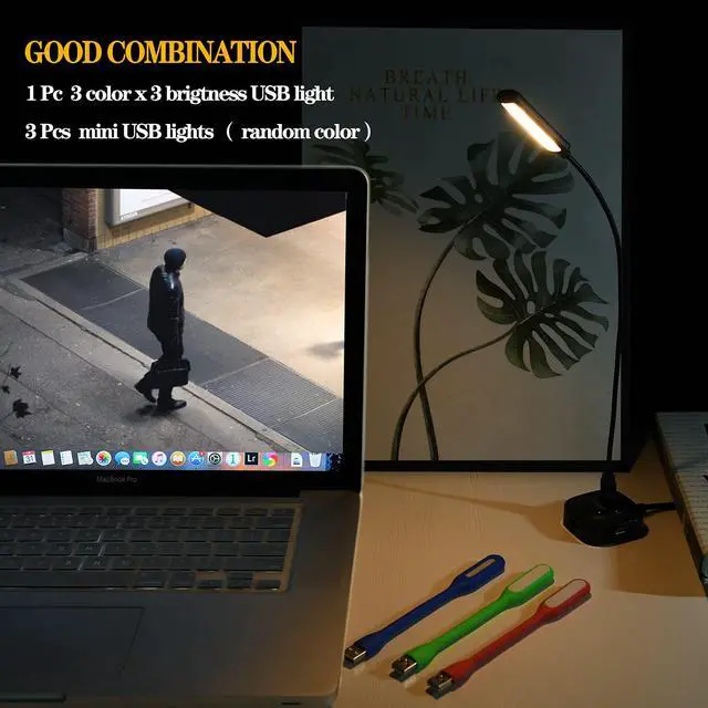 Alt view image 6 of 6 - USB Reading Light, Laptop Keyboard Light for Computer Adjustable Gooseneck, 3 Color x 3 Brightness USB Lamp/1pc + 3pcs Mini LED (1 + 3)