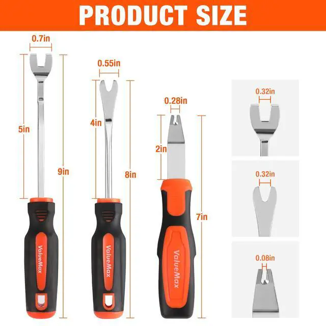 Alt view image 2 of 7 - 3Pcs Trim Removal Tool and Staple Remover Set, Heavy Duty Pry Tool Clip Removal Tool Staple Puller, Upholstery Tools for Removing Staples, Tacks, Auto Clip Fasteners, Door Panel, Dashboard