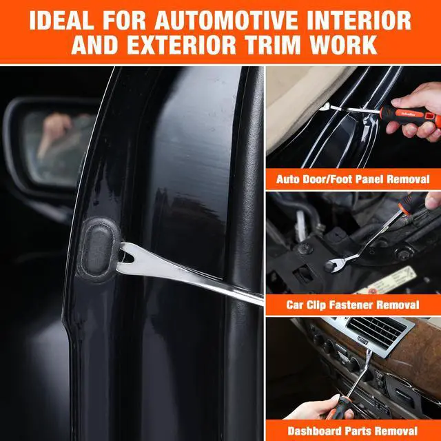 Alt view image 6 of 7 - 3Pcs Trim Removal Tool and Staple Remover Set, Heavy Duty Pry Tool Clip Removal Tool Staple Puller, Upholstery Tools for Removing Staples, Tacks, Auto Clip Fasteners, Door Panel, Dashboard