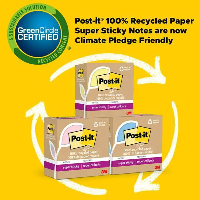 Alt view image 4 of 7 - 100% Recycled Paper Super Sticky Notes, Lined, 4 in. x 6 in., 4 Pads, 45 Sheets per Pad, Wanderlust Pastels, School Supplies and Office Products