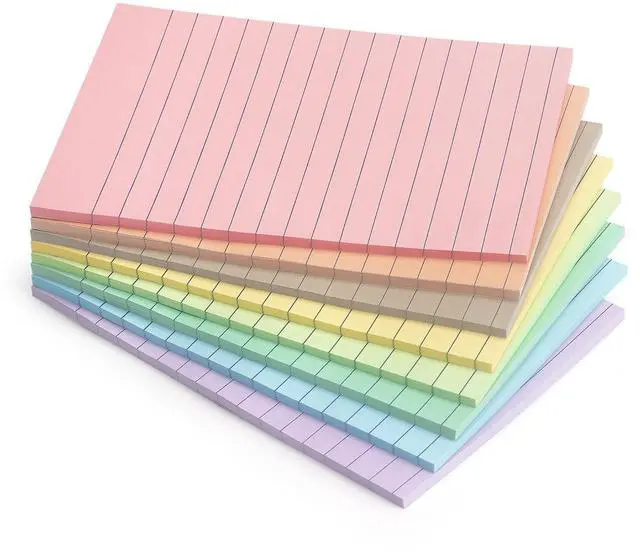 Main image of Lined Sticky Notes, 4x6 in, 8 Pack, Light Colors, Self-Adhesive Notepads