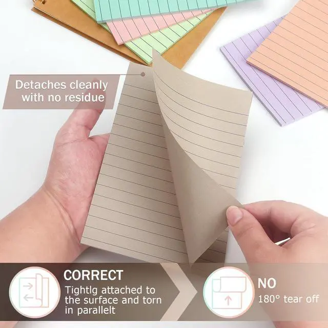 Alt view image 5 of 7 - Lined Sticky Notes, 4x6 in, 8 Pack, Light Colors, Self-Adhesive Notepads