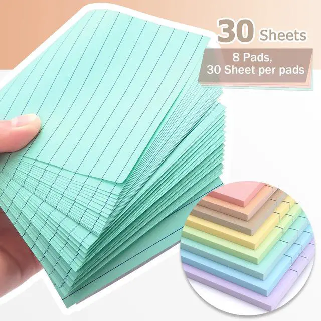 Alt view image 4 of 7 - Lined Sticky Notes, 4x6 in, 8 Pack, Light Colors, Self-Adhesive Notepads