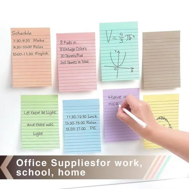 Alt view image 6 of 7 - Lined Sticky Notes, 4x6 in, 8 Pack, Light Colors, Self-Adhesive Notepads