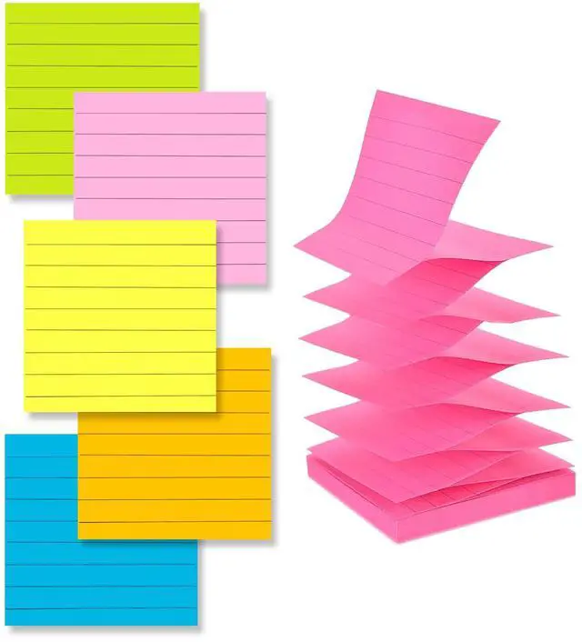 Main image of Lined Pop-Up Sticky Notes 3x3 Inch 6 Pads 100 Sheets Each