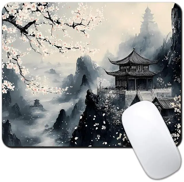 Main image of Computer Mouse Pads for Desk, Aesthetic Landscape Painting Japanese Mouse Pad Small Square Computer Mousepad, 9.5" x 7.9" Portable Non-Slip Rubber Base Design for PC & Wireless Laptop Home Office