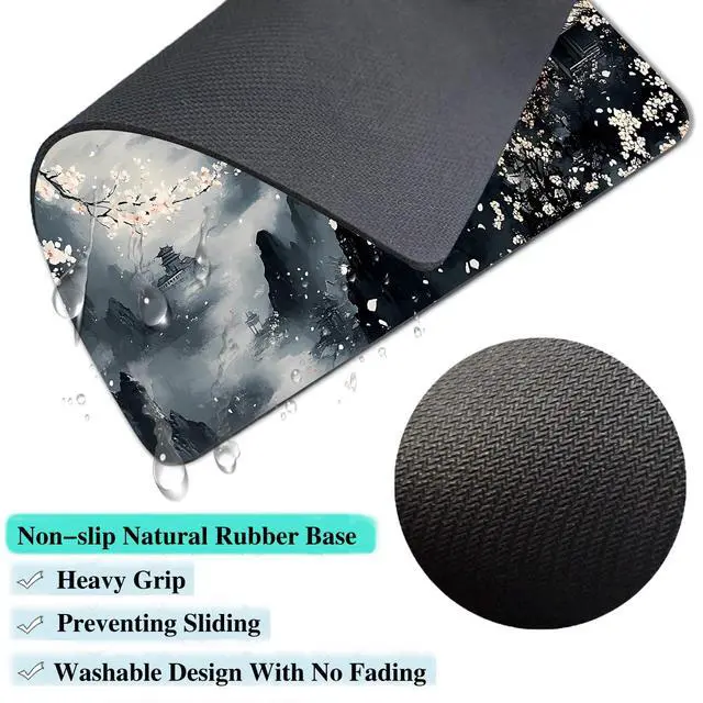 Alt view image 3 of 7 - Computer Mouse Pads for Desk, Aesthetic Landscape Painting Japanese Mouse Pad Small Square Computer Mousepad, 9.5" x 7.9" Portable Non-Slip Rubber Base Design for PC & Wireless Laptop Home Office