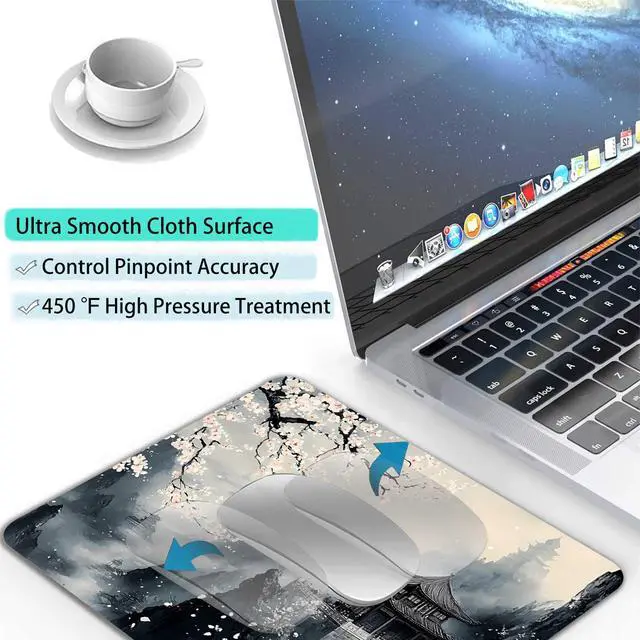 Alt view image 5 of 7 - Computer Mouse Pads for Desk, Aesthetic Landscape Painting Japanese Mouse Pad Small Square Computer Mousepad, 9.5" x 7.9" Portable Non-Slip Rubber Base Design for PC & Wireless Laptop Home Office