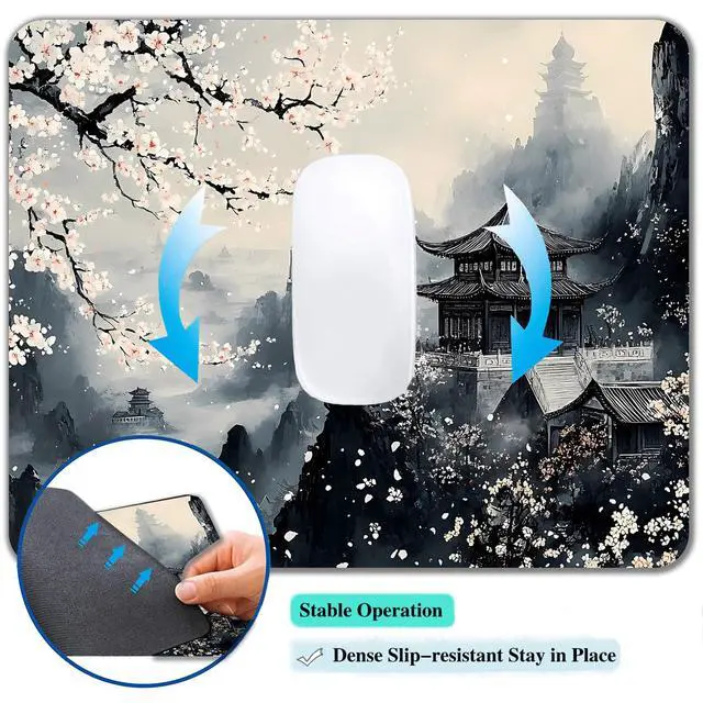 Alt view image 6 of 7 - Computer Mouse Pads for Desk, Aesthetic Landscape Painting Japanese Mouse Pad Small Square Computer Mousepad, 9.5" x 7.9" Portable Non-Slip Rubber Base Design for PC & Wireless Laptop Home Office
