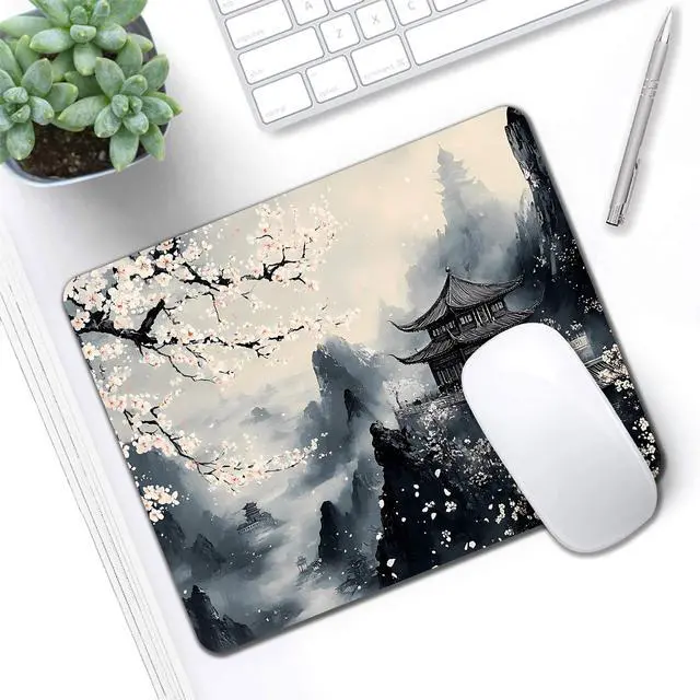 Alt view image 7 of 7 - Computer Mouse Pads for Desk, Aesthetic Landscape Painting Japanese Mouse Pad Small Square Computer Mousepad, 9.5" x 7.9" Portable Non-Slip Rubber Base Design for PC & Wireless Laptop Home Office