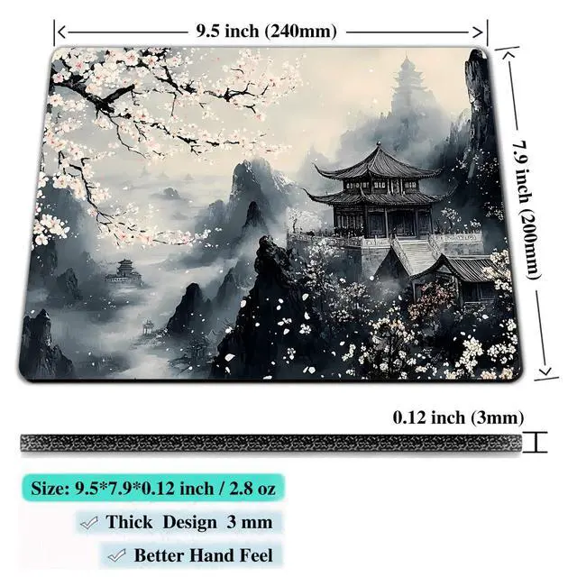 Alt view image 2 of 7 - Computer Mouse Pads for Desk, Aesthetic Landscape Painting Japanese Mouse Pad Small Square Computer Mousepad, 9.5" x 7.9" Portable Non-Slip Rubber Base Design for PC & Wireless Laptop Home Office