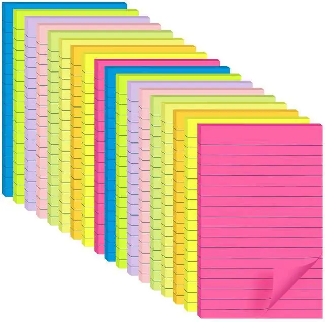 Main image of (18 Pack) Lined Sticky Notes 4x6 in Post, Self-Stick Pads Bright Colors Sticky Note, Recyclable, Easy to Post for Home, Office, School