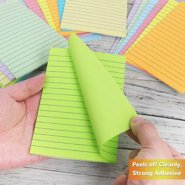 Alt view image 4 of 6 - (18 Pads) Lined Sticky Notes 4x6 in, Self-Stick Pads, Pastel Large Notepads