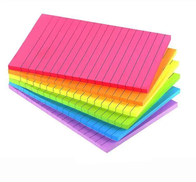 Main image of Lined Sticky Notes 4X6 in Bright Ruled Stickies Colorful Super Sticking Power Memo Pads, 45 Sheets/pad, 6 Pads/Pack