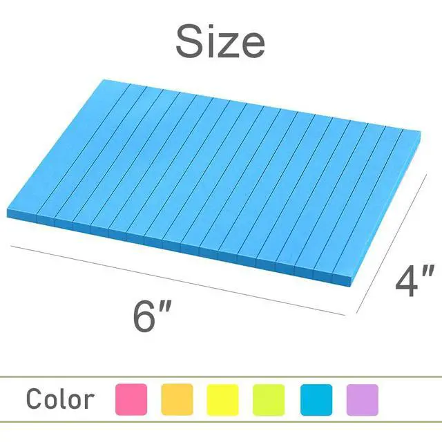 Alt view image 3 of 6 - Lined Sticky Notes 4X6 in Bright Ruled Stickies Colorful Super Sticking Power Memo Pads, 45 Sheets/pad, 6 Pads/Pack